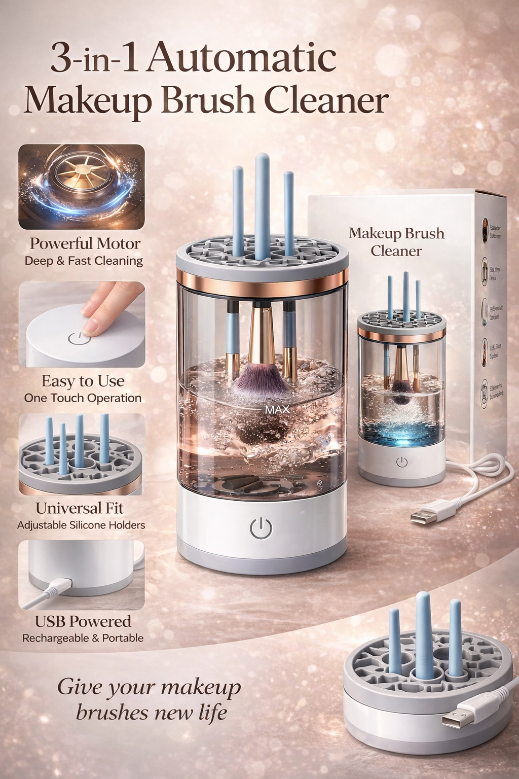 CleanBrush Pro – Portable USB Electric Makeup Brush Cleaner